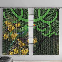 New Zealand Parakeet Bird Window Curtain Maori Kakariki Kowhai Maori Pattern