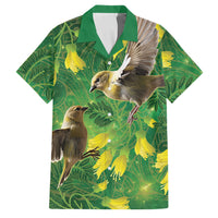 Bellbird New Zealand Personalised Family Matching Long Sleeve Bodycon Dress and Hawaiian Shirt Kowhai Flower Maori Pattern
