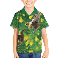 Bellbird New Zealand Personalised Family Matching Summer Maxi Dress and Hawaiian Shirt Kowhai Flower Maori Pattern