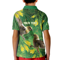 Bellbird New Zealand Personalised Kid Polo Shirt Kowhai Flower Maori Pattern