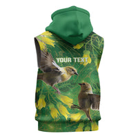 Bellbird New Zealand Personalised Sleeveless Hoodie Kowhai Flower Maori Pattern