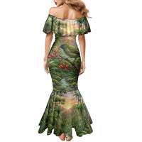 Bellbird New Zealand Personalised Family Matching Mermaid Dress and Hawaiian Shirt Korimako Harakeke Flower Native Forest