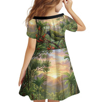Bellbird New Zealand Personalised Family Matching Off The Shoulder Long Sleeve Dress and Hawaiian Shirt Korimako Harakeke Flower Native Forest