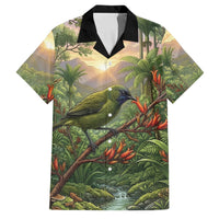 Bellbird New Zealand Personalised Family Matching Tank Maxi Dress and Hawaiian Shirt Korimako Harakeke Flower Native Forest