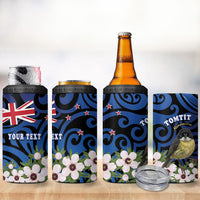 Tomtit New Zealand Personalised 4 in 1 Can Cooler Tumbler Miromiro Manuka Flower Maori Pattern
