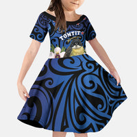 Tomtit New Zealand Personalised Family Matching Long Sleeve Bodycon Dress and Hawaiian Shirt Miromiro Manuka Flower Maori Pattern
