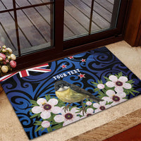 Tomtit New Zealand Personalised Rubber Doormat Miromiro Manuka Flower Maori Pattern