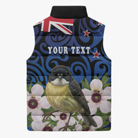 Tomtit New Zealand Personalised Sleeveless Puffer Jacket Miromiro Manuka Flower Maori Pattern