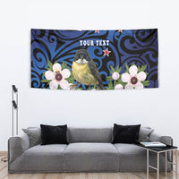 Tomtit New Zealand Personalised Tapestry Miromiro Manuka Flower Maori Pattern