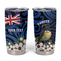 Tomtit New Zealand Personalised Tumbler Cup Miromiro Manuka Flower Maori Pattern LT22 Blue - Polynesian Pride