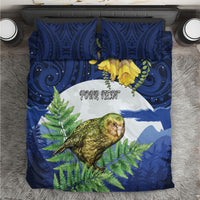 Kakapo New Zealand Personalised Bedding Set Kowhai Flower Silver Fern Maori Pattern LT22 Blue - Polynesian Pride