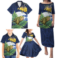 Kakapo New Zealand Personalised Family Matching Puletasi and Hawaiian Shirt Kowhai Flower Silver Fern Maori Pattern