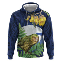 Kakapo New Zealand Personalised Hoodie Kowhai Flower Silver Fern Maori Pattern