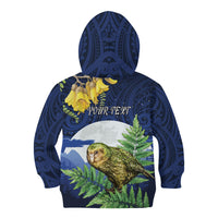 Kakapo New Zealand Personalised Kid Hoodie Kowhai Flower Silver Fern Maori Pattern