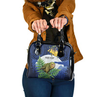 Kakapo New Zealand Personalised Shoulder Handbag Kowhai Flower Silver Fern Maori Pattern LT22 One Size Blue - Polynesian Pride