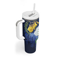 Kakapo New Zealand Personalised Tumbler With Handle Kowhai Flower Silver Fern Maori Pattern
