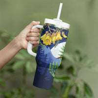 Kakapo New Zealand Personalised Tumbler With Handle Kowhai Flower Silver Fern Maori Pattern