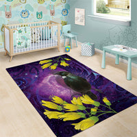 New Zealand Tui Bird Matariki Area Rug Kowhai Flower Silver Fern Galaxy Maori Pattern LT22 - Polynesian Pride