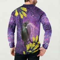New Zealand Tui Bird Matariki Button Sweatshirt Kowhai Flower Silver Fern Galaxy Maori Pattern LT22 - Polynesian Pride