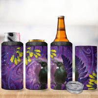 New Zealand Tui Bird Matariki 4 in 1 Can Cooler Tumbler Kowhai Flower Silver Fern Galaxy Maori Pattern LT22 - Polynesian Pride
