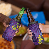 New Zealand Tui Bird Matariki 4 in 1 Can Cooler Tumbler Kowhai Flower Silver Fern Galaxy Maori Pattern LT22 - Polynesian Pride