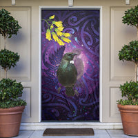 New Zealand Tui Bird Matariki Door Cover Kowhai Flower Silver Fern Galaxy Maori Pattern LT22 Purple - Polynesian Pride