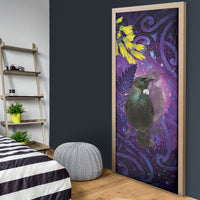 New Zealand Tui Bird Matariki Door Cover Kowhai Flower Silver Fern Galaxy Maori Pattern LT22 - Polynesian Pride