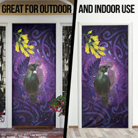 New Zealand Tui Bird Matariki Door Cover Kowhai Flower Silver Fern Galaxy Maori Pattern LT22 - Polynesian Pride