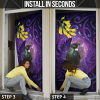 New Zealand Tui Bird Matariki Door Cover Kowhai Flower Silver Fern Galaxy Maori Pattern LT22 - Polynesian Pride