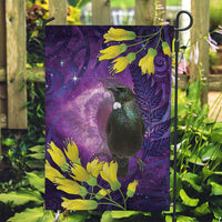 New Zealand Tui Bird Matariki Garden Flag Kowhai Flower Silver Fern Galaxy Maori Pattern LT22 Garden Flag Purple - Polynesian Pride