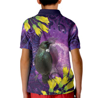 New Zealand Tui Bird Matariki Kid Polo Shirt Kowhai Flower Silver Fern Galaxy Maori Pattern LT22 - Polynesian Pride