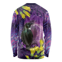 New Zealand Tui Bird Matariki Long Sleeve Shirt Kowhai Flower Silver Fern Galaxy Maori Pattern LT22 - Polynesian Pride