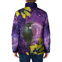New Zealand Tui Bird Matariki Padded Jacket Kowhai Flower Silver Fern Galaxy Maori Pattern LT22 - Polynesian Pride
