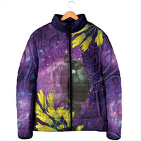 New Zealand Tui Bird Matariki Padded Jacket Kowhai Flower Silver Fern Galaxy Maori Pattern LT22 - Polynesian Pride