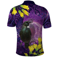 New Zealand Tui Bird Matariki Polo Shirt Kowhai Flower Silver Fern Galaxy Maori Pattern LT22 - Polynesian Pride