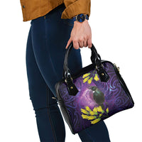 New Zealand Tui Bird Matariki Shoulder Handbag Kowhai Flower Silver Fern Galaxy Maori Pattern LT22 - Polynesian Pride