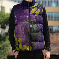 New Zealand Tui Bird Matariki Sleeveless Puffer Jacket Kowhai Flower Silver Fern Galaxy Maori Pattern LT22 - Polynesian Pride