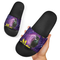 New Zealand Tui Bird Matariki Slide Sandals Kowhai Flower Silver Fern Galaxy Maori Pattern LT22 - Polynesian Pride
