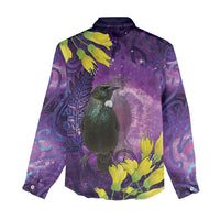 New Zealand Tui Bird Matariki Women Casual Shirt Kowhai Flower Silver Fern Galaxy Maori Pattern LT22 - Polynesian Pride