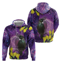 New Zealand Tui Bird Matariki Zip Hoodie Kowhai Flower Silver Fern Galaxy Maori Pattern LT22 - Polynesian Pride