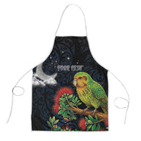 New Zealand Kakapo Matariki Personalised Apron Pohutukawa Flower Galaxy Maori Pattern LT22 Black - Polynesian Pride