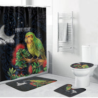 New Zealand Kakapo Matariki Personalised Bathroom Set Pohutukawa Flower Galaxy Maori Pattern LT22 Bathroom Set (4 pcs) Black - Polynesian Pride
