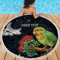 New Zealand Kakapo Matariki Personalised Beach Blanket Pohutukawa Flower Galaxy Maori Pattern LT22 - Polynesian Pride