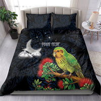 New Zealand Kakapo Matariki Personalised Bedding Set Pohutukawa Flower Galaxy Maori Pattern LT22 - Polynesian Pride