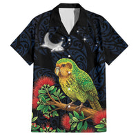 New Zealand Kakapo Matariki Personalised Family Matching Long Sleeve Bodycon Dress and Hawaiian Shirt Pohutukawa Flower Galaxy Maori Pattern LT22 Dad's Shirt - Short Sleeve Black - Polynesian Pride