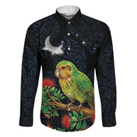 New Zealand Kakapo Matariki Personalised Family Matching Off Shoulder Short Dress and Hawaiian Shirt Pohutukawa Flower Galaxy Maori Pattern LT22 Dad's Shirt - Long Sleeve Black - Polynesian Pride