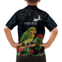 New Zealand Kakapo Matariki Personalised Kid Hawaiian Shirt Pohutukawa Flower Galaxy Maori Pattern LT22 - Polynesian Pride