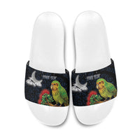 New Zealand Kakapo Matariki Personalised Slide Sandals Pohutukawa Flower Galaxy Maori Pattern LT22 Black - Polynesian Pride