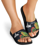 New Zealand Kakapo Matariki Personalised Slide Sandals Pohutukawa Flower Galaxy Maori Pattern LT22 - Polynesian Pride