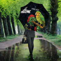 New Zealand Kakapo Matariki Personalised Umbrella Pohutukawa Flower Galaxy Maori Pattern LT22 - Polynesian Pride